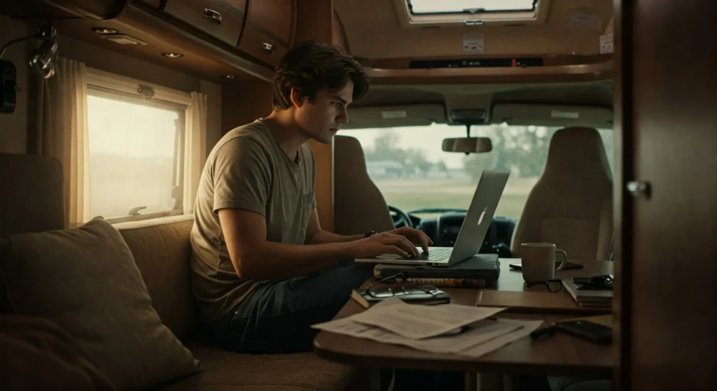 trabalhando do motorhome