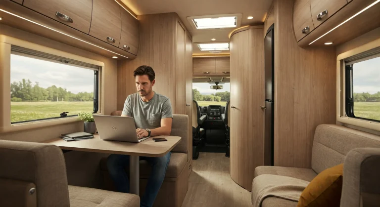 trabalhando no motorhome